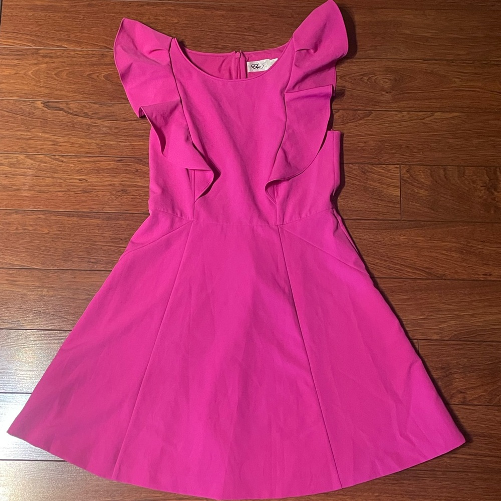 Eliza J Women’s Pink Ruffle Dress Size 10 Zip Up Back Fit and Flare